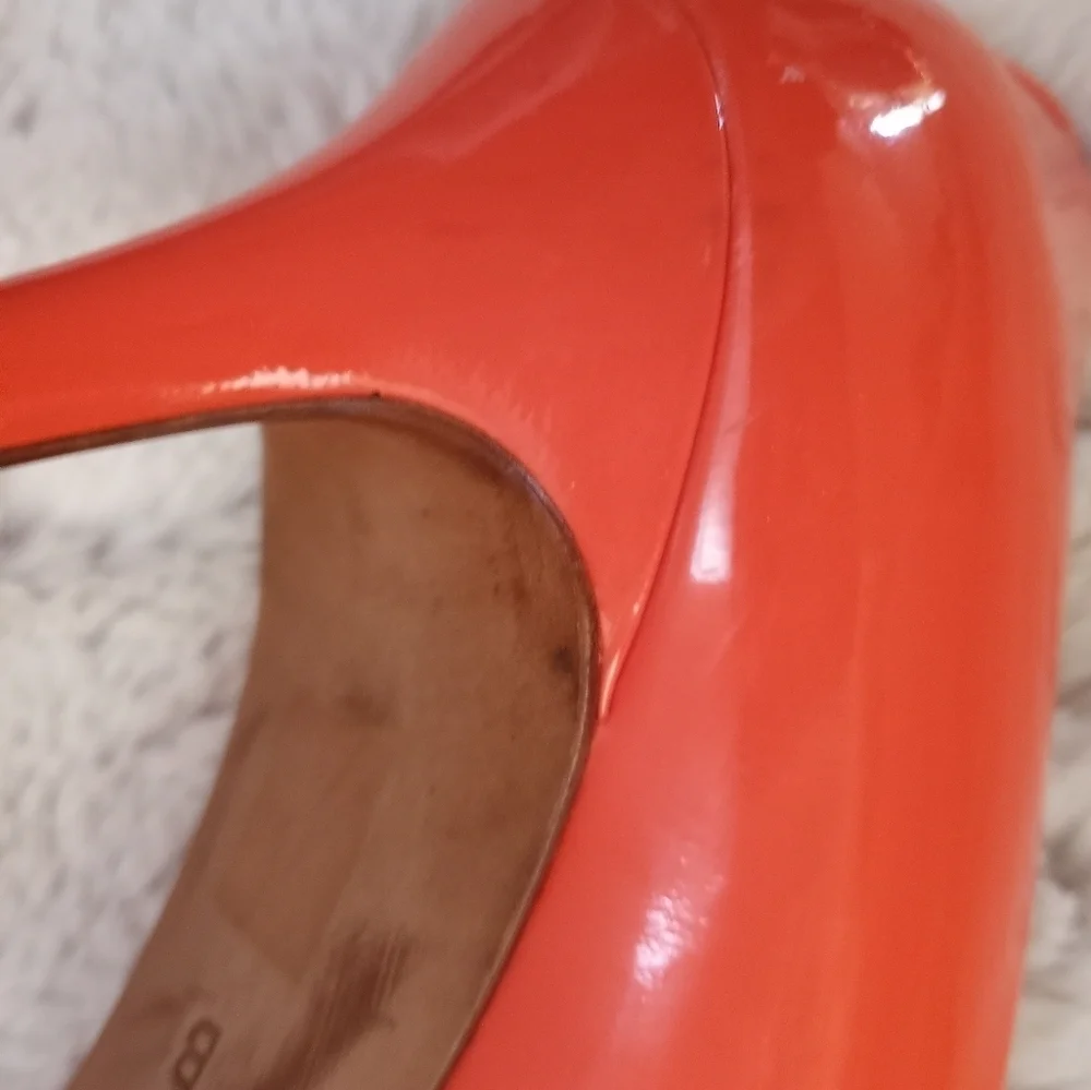Coach Coral Orange Patent Leather Spring Summer Classic Vibrant Preppy Heel